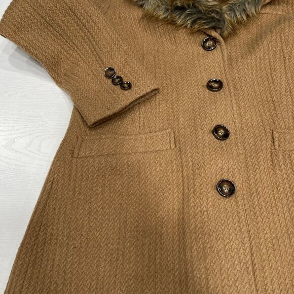 Liz Claiborne Womens Coat Wool Blend Faux Fur Detach Collar Cable Pattern‎ Sz M - Picture 7 of 14